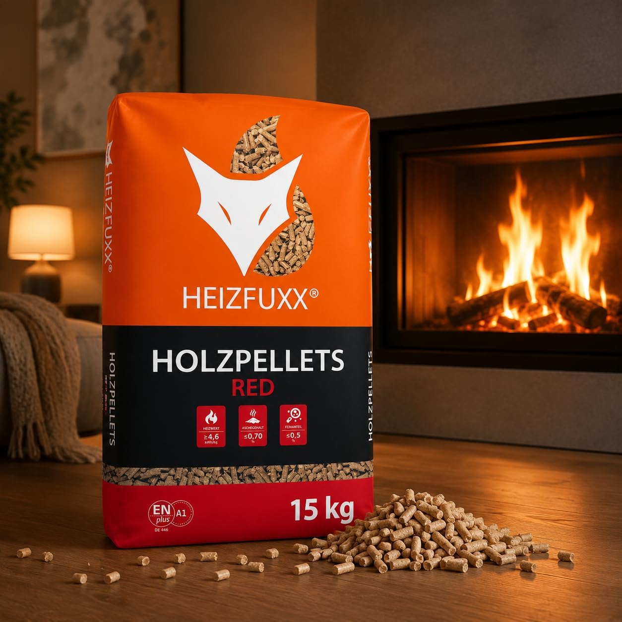HEIZFUXX RED ENplus A1 – Houtpellets 975 kg – 65 Zakken