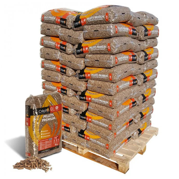 Houtpellets - 34%  Crépito® Houtpellets – Pallet met 72 zakken van 15 kg. Efficiënte en zuinige verwarming